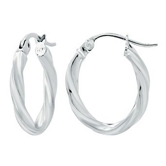 Aleure Precioso Sterling Silver Oval Twist Hoop Earrings
