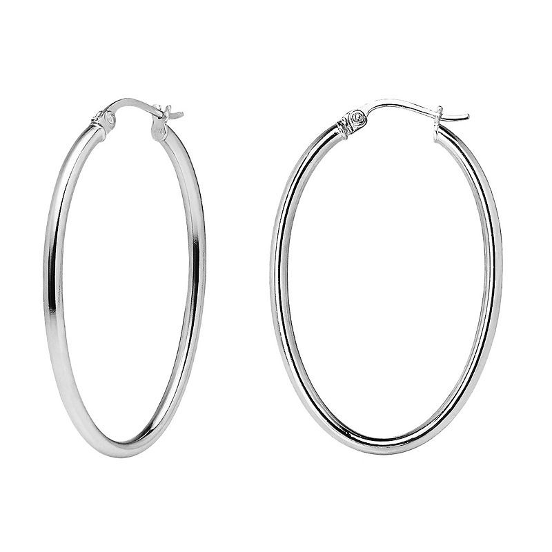 Aleure Precioso Sterling Silver Oval Hoop Earrings, Womens, Size: 30 mm