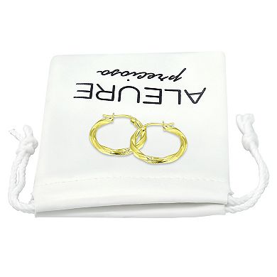Aleure Precioso Sterling Silver Textured Twist Hoop Earrings