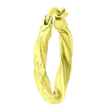 Aleure Precioso Sterling Silver Textured Twist Hoop Earrings