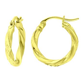 Aleure Precioso Sterling Silver Textured Twist Hoop Earrings