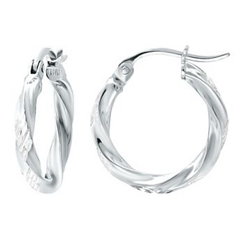 Aleure Precioso Sterling Silver Textured Twist Hoop Earrings