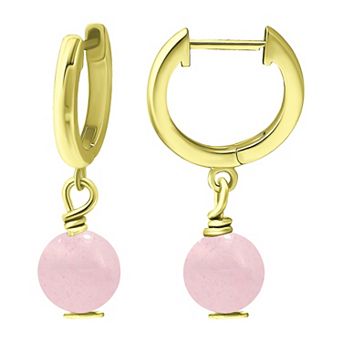 Aleure Precioso Sterling Silver Gemstone Bead Huggie Earrings