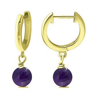Aleure Precioso Sterling Silver Gemstone Bead Huggie Earrings