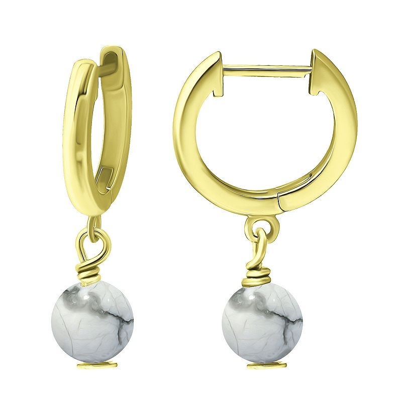 Aleure Precioso Sterling Silver Gemstone Bead Huggie Earrings, Womens, Whi