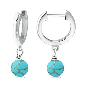 Aleure Precioso Sterling Silver Gemstone Bead Huggie Earrings