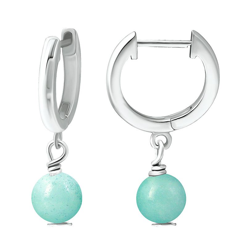 Aleure Precioso Sterling Silver Gemstone Bead Huggie Earrings, Womens, Blu
