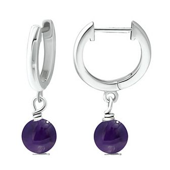 Aleure Precioso Sterling Silver Gemstone Bead Huggie Earrings