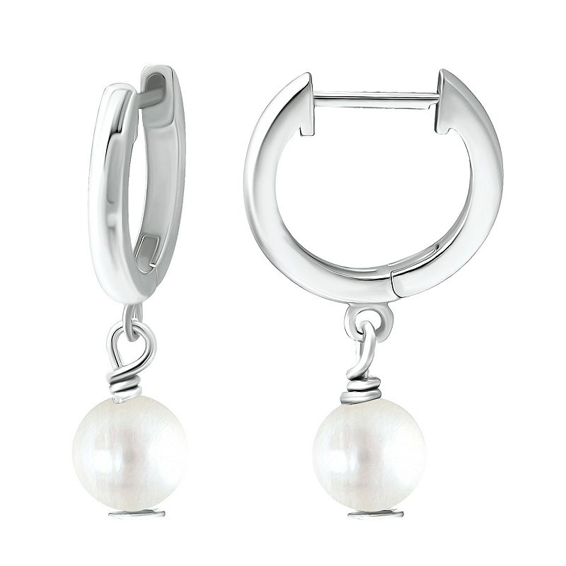 Aleure Precioso Sterling Silver Gemstone Bead Huggie Earrings, Womens, Whi
