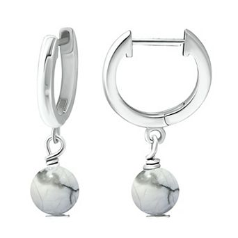 Aleure Precioso Sterling Silver Gemstone Bead Huggie Earrings