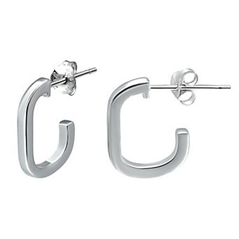 Aleure Precioso Sterling Silver Paper Clip Shaped Hoop Earrings