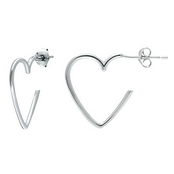 Aleure Precioso Sterling Silver Heart Shaped Hoop Earrings