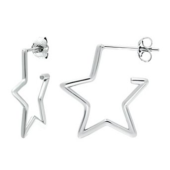 Aleure Precioso Sterling Silver Star Shaped Hoop Earrings