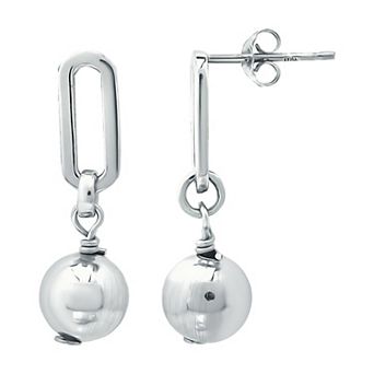 Aleure Precioso Sterling Silver Paper Clip & Textured Bead Drop Earrings