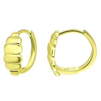 Aleure Precioso Sterling Silver Ribbed Shield Huggie Earrings