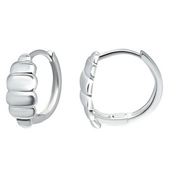 Aleure Precioso Sterling Silver Ribbed Shield Huggie Earrings