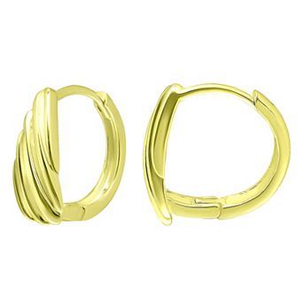 Aleure Precioso Sterling Silver Diagonal Ribbed Shield Huggie Earrings