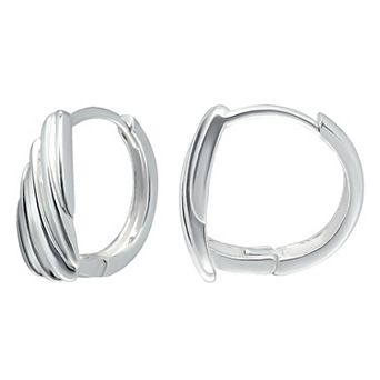 Aleure Precioso Sterling Silver Diagonal Ribbed Shield Huggie Earrings