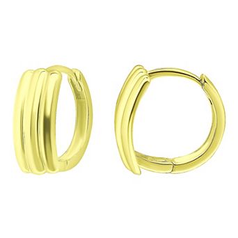 Aleure Precioso Sterling Silver Lined Shield Huggie Earrings