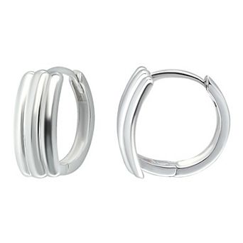 Aleure Precioso Sterling Silver Lined Shield Huggie Earrings