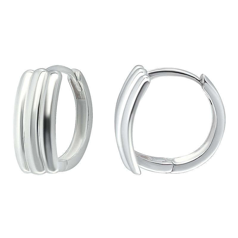 Aleure Precioso Sterling Silver Lined Shield Huggie Earrings, Womens