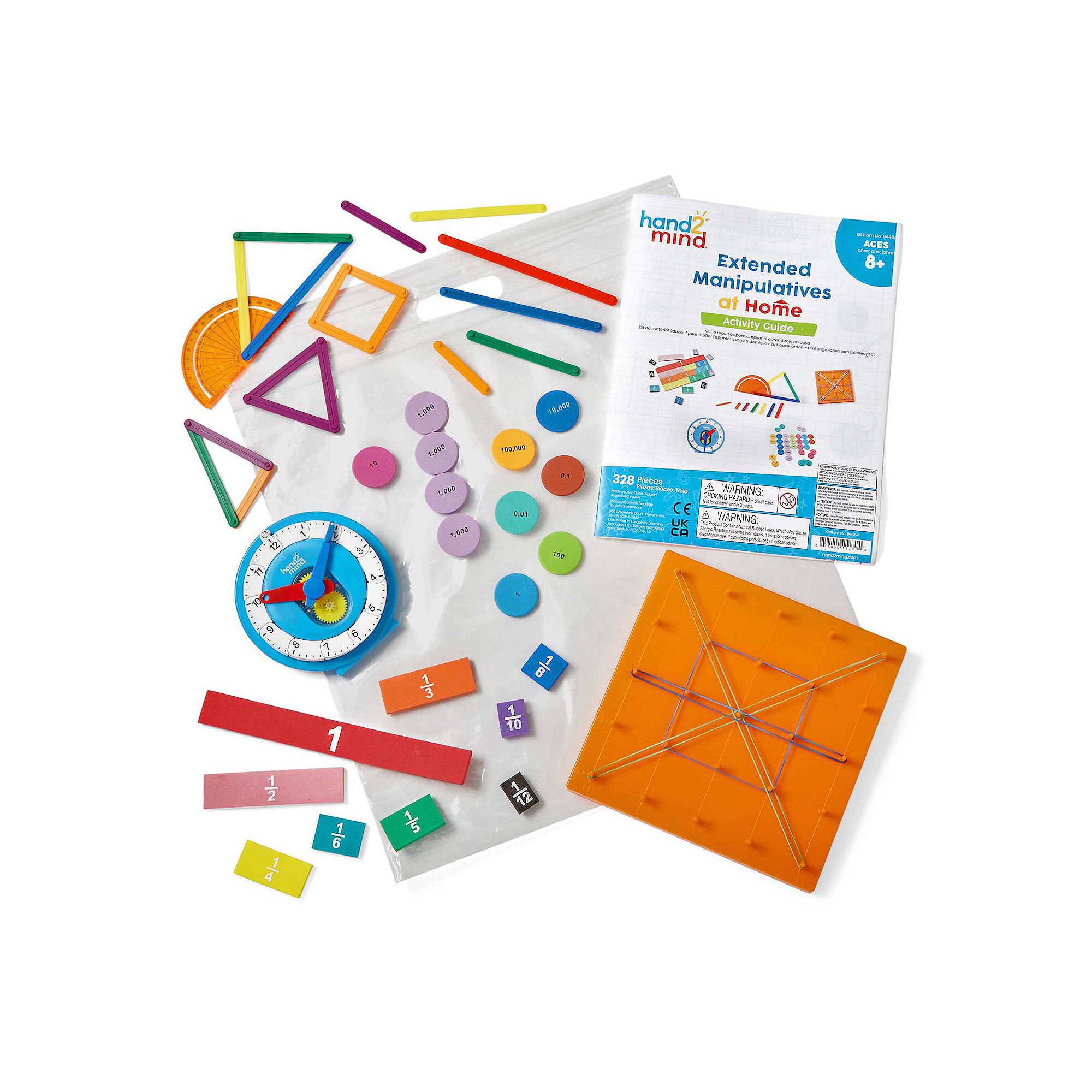 hand2mind Telling Time Clock Extended Manipulatives at Home Kit, Multi