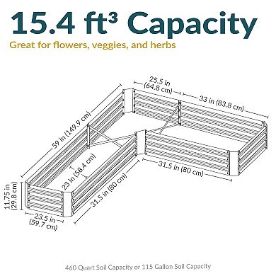 Sunnydaze Galvanized Steel L-Shaped Raised Garden Bed - 59.5 in - Silver