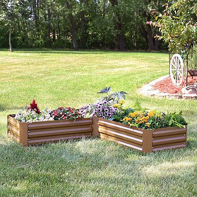 Sunnydaze Galvanized Steel L-Shaped Raised Garden Bed - 59.5 in - Silver