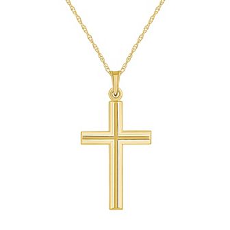 Celebration Gems 14k Gold Line-Accented Cross Pendant Necklace