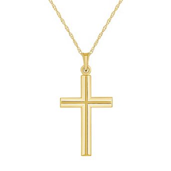 Celebration Gems 14k Gold Line-Accented Cross Pendant Necklace