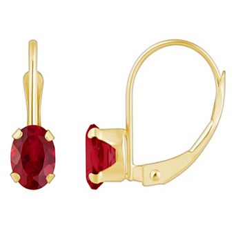 Celebration Gems 10k Gold Oval Lab-Created Ruby Leverback Earrings