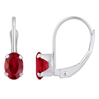 Celebration Gems 10k Gold Oval Lab-Created Ruby Leverback Earrings