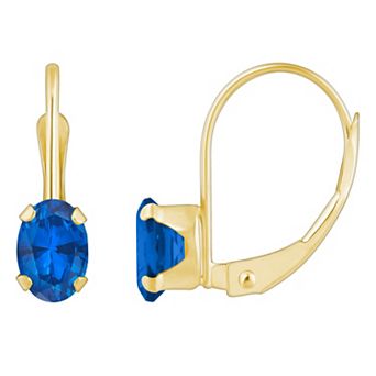 Celebration Gems 10k Gold Oval Lab-Created Sapphire Leverback Earrings