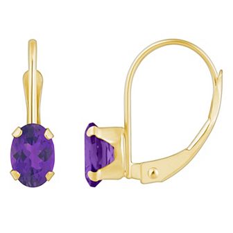 Celebration Gems 10k Gold Oval Amethyst Leverback Earrings