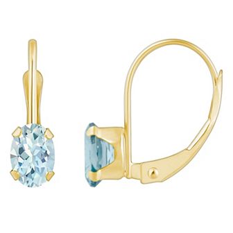 Celebration Gems 10k Gold Oval Aquamarine Leverback Earrings
