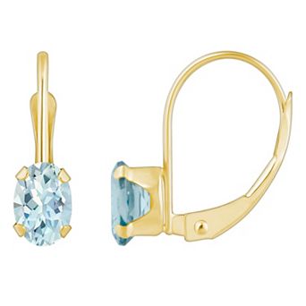 Celebration Gems 10k Gold Oval Aquamarine Leverback Earrings