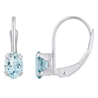 Celebration Gems 10k Gold Oval Aquamarine Leverback Earrings