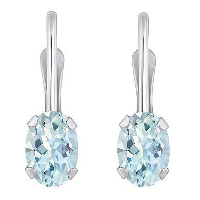 Celebration Gems 10k Gold Oval Aquamarine Leverback Earrings