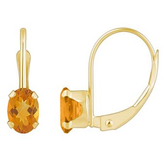 Celebration Gems 10k Gold Oval Citrine Leverback Earrings
