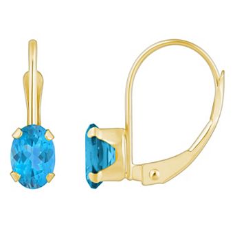 Celebration Gems 10k Gold Oval Swiss Blue Topaz Leverback Earrings