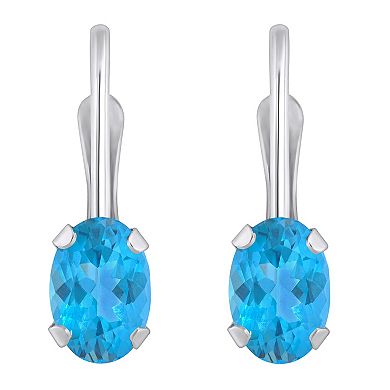 Celebration Gems 10k Gold Oval Swiss Blue Topaz Leverback Earrings