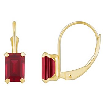 Celebration Gems 10k Gold Emerald Cut Lab-Created Ruby Leverback Earrings