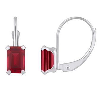 Celebration Gems 10k Gold Emerald Cut Lab-Created Ruby Leverback Earrings