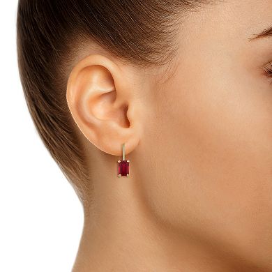 Celebration Gems 10k Gold Emerald Cut Lab-Created Ruby Leverback Earrings