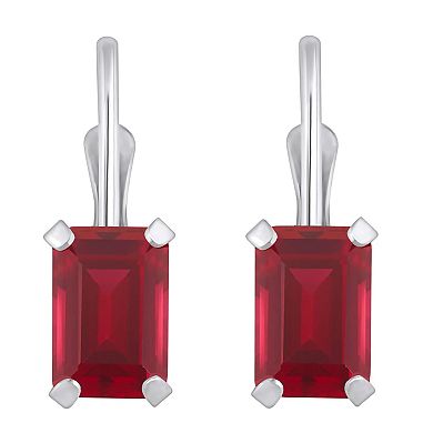 Celebration Gems 10k Gold Emerald Cut Lab-Created Ruby Leverback Earrings