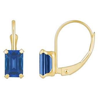 Celebration Gems 10k Gold Emerald Cut Lab-Created Sapphire Leverback Earrings