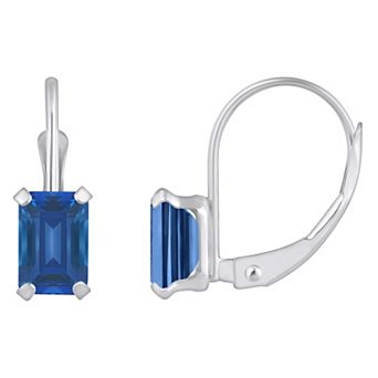 Celebration Gems 10k Gold Emerald Cut Lab-Created Sapphire Leverback Earrings