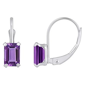 Celebration Gems 10k Gold Emerald Cut Amethyst Leverback Earrings
