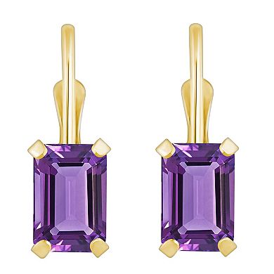 Celebration Gems 10k Gold Emerald Cut Amethyst Leverback Earrings