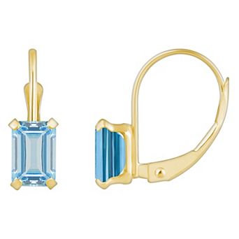 Celebration Gems 10k Gold Emerald Cut Aquamarine Leverback Earrings